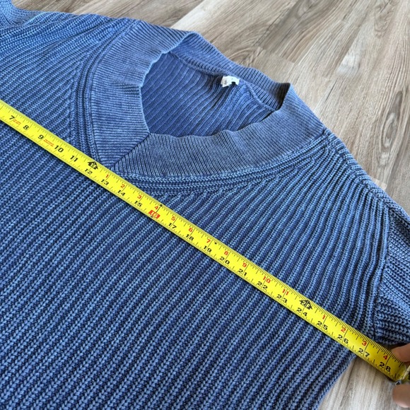Aerie Womens Oversized V-Neck Ribbed Knit Cotton Sweater Blue Large L Baggy - Picture 5 of 6